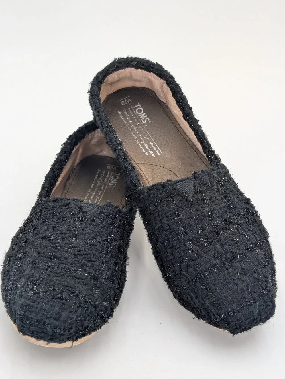 TOMS Classic Alpargata Size 8 Black Boucle Tweed With Glitter Threading Slip-On